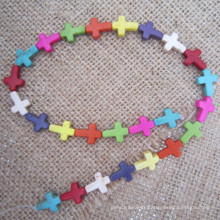 Dyed Turquoise Sideways Cross, Colorful Howlite Sideways Cross